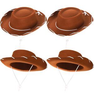 6475 4 Pack Felt Cowboy Hat, Small Western Cowgirl Wide Brim Hat